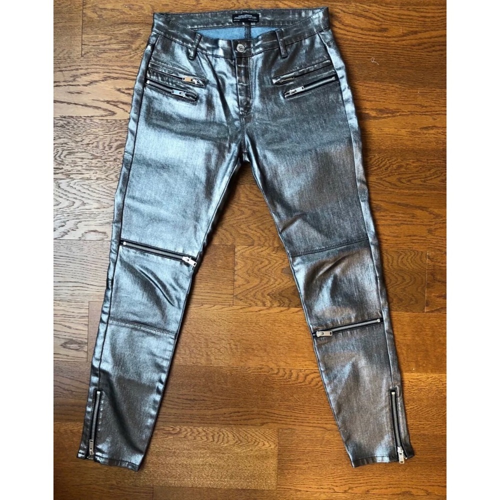 New Zara Perium Denim Silver Moto Pants size 4